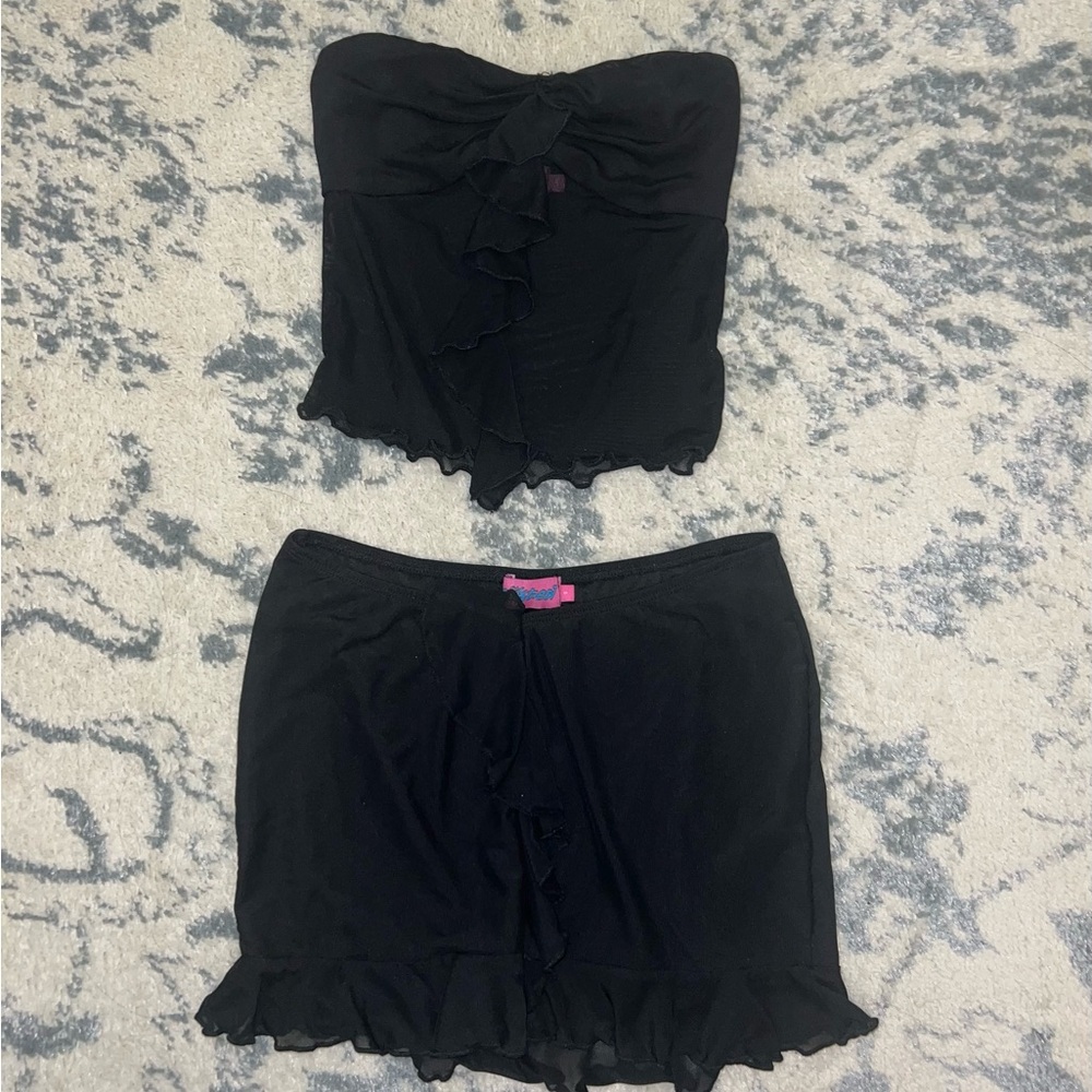 Black Strapless Top and Shorts Set